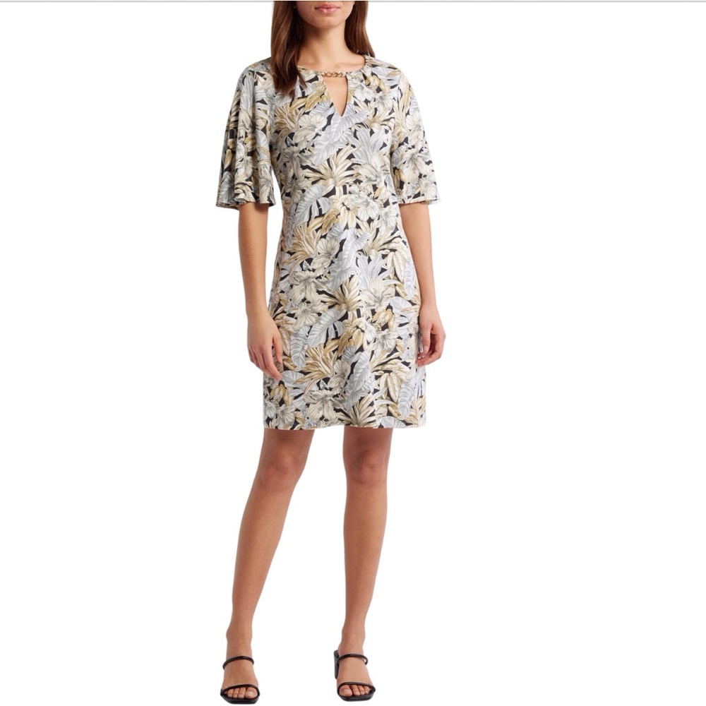 Tommy Bahama Darcy Floral Print Flutter Sleeve Dress Chain Embellished Size XS